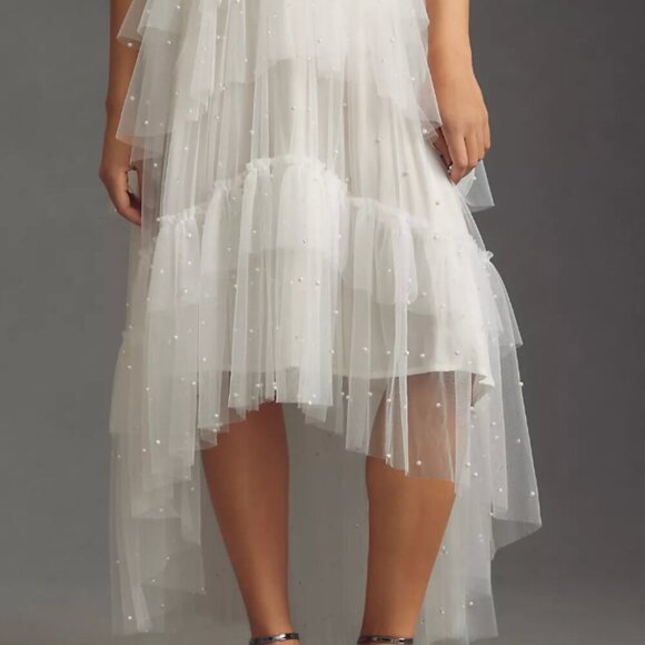 Anthropologie  - PLUS SIZE Maeve Tulle and Pearl Embellished Sheer Skirt - Picture 3 of 7